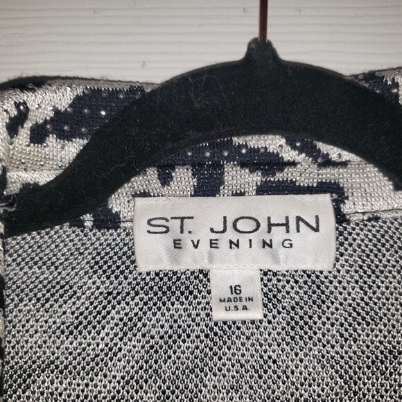St John evening knit jacket black white rhinestones embellished blazer size 6 - Picture 10 of 16